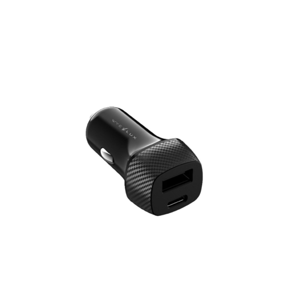 30W Fiber Carbon Design In-Car Charger with USB-A and USB-C Ports