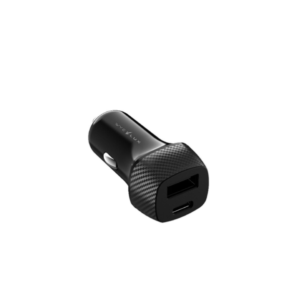30W Fiber Carbon Design In-Car Charger with USB-A and USB-C Ports