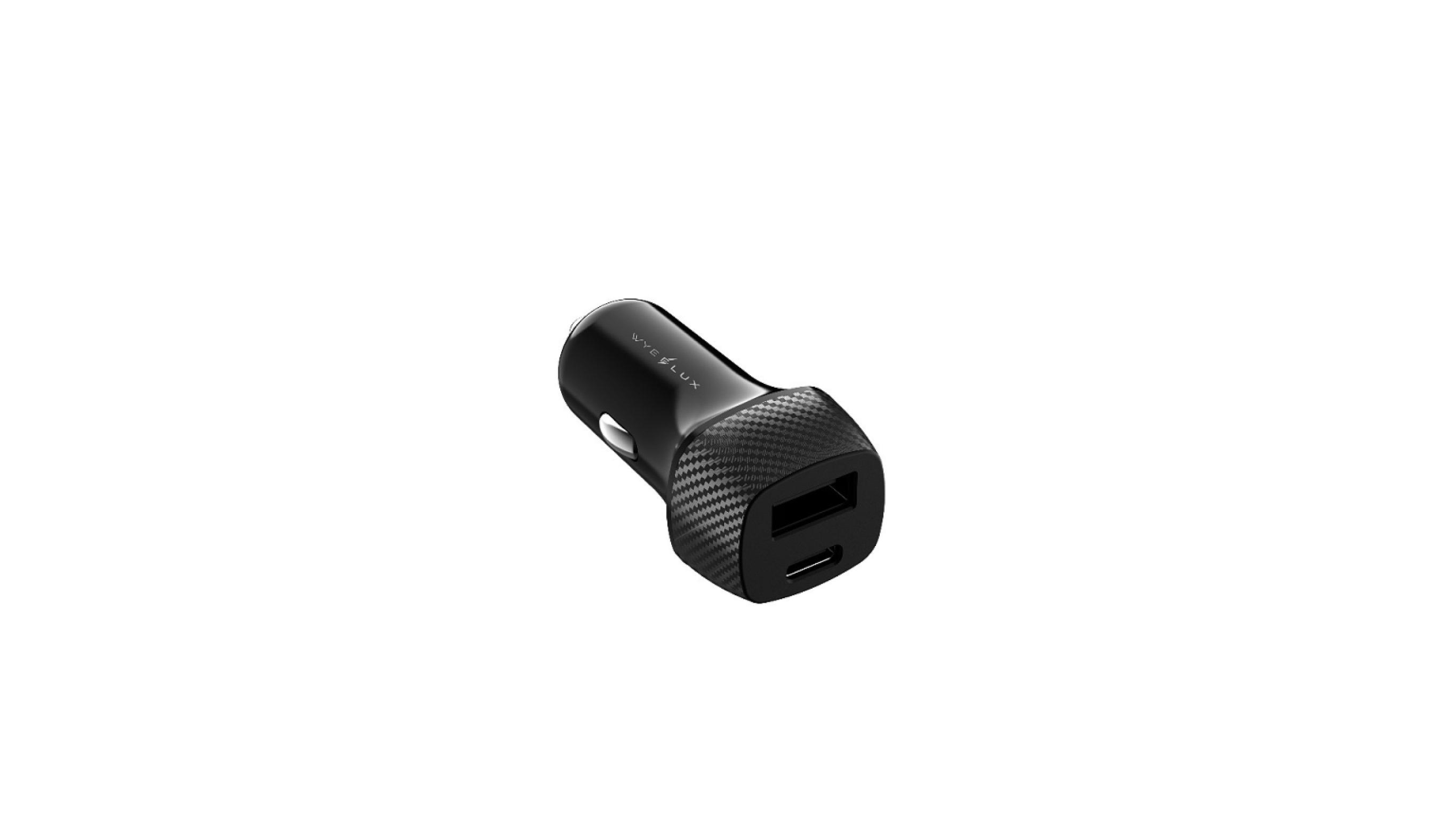 30W Fiber Carbon Design In-Car Charger with USB-A and USB-C Ports