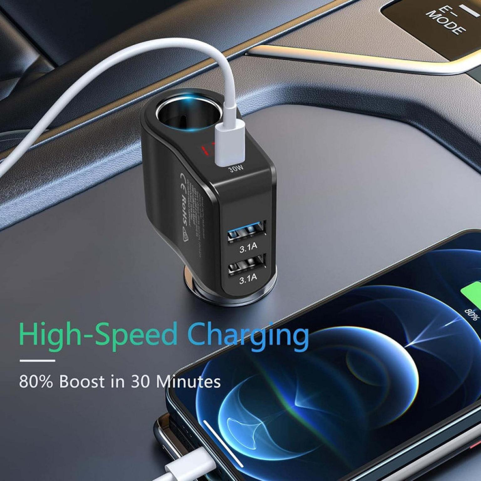 200W (Max) Multi USB and Socket Expansion In-Car Charger - Image 4