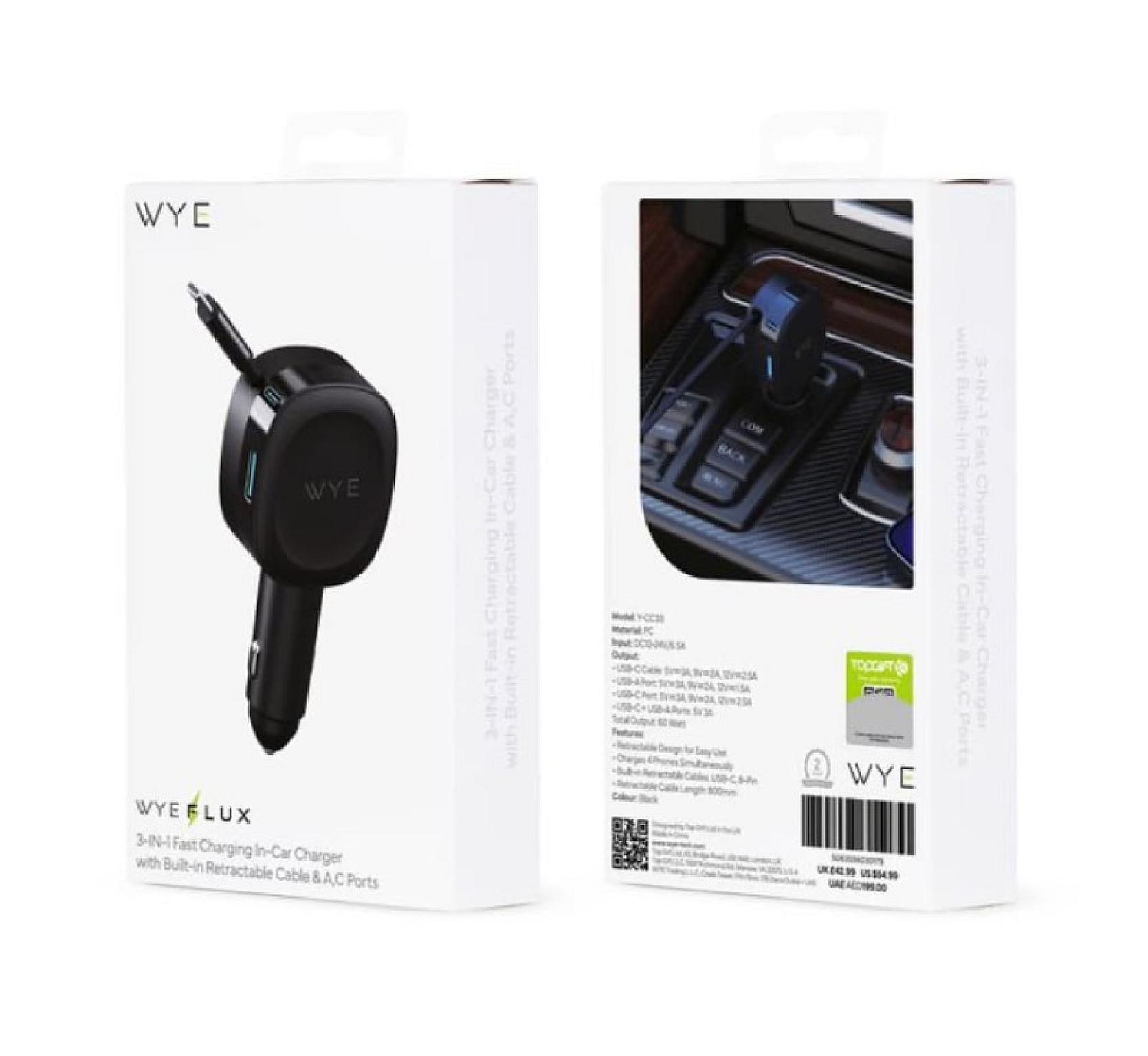 3-IN-1 Fast Charging In-Car Charger with Built-in Retractable Cable&A,C ports - Image 5